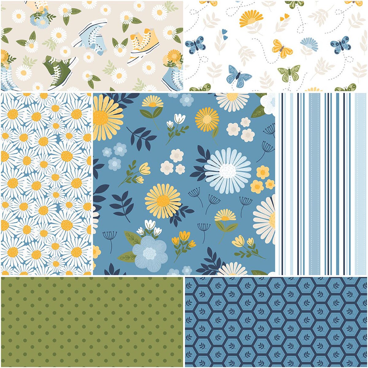 Sunshine & Dandelions 1-Yard Bundle Blue