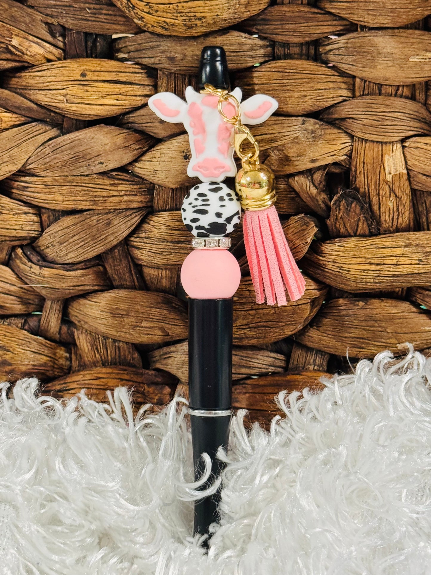 Pink Cow Beaded Pen