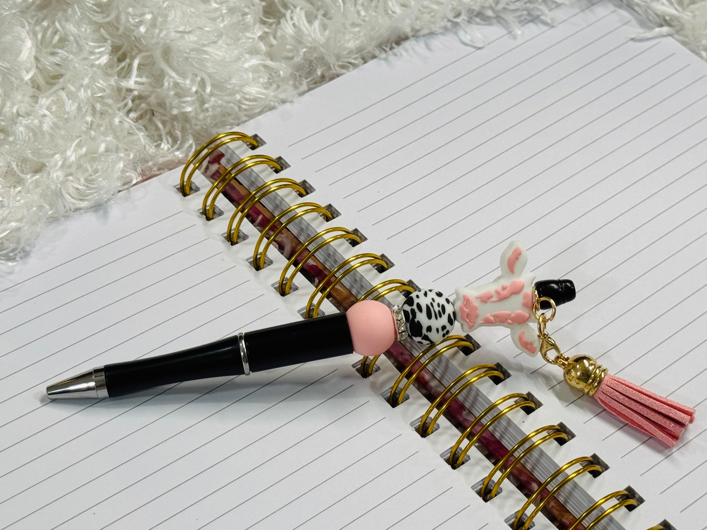 Pink Cow Beaded Pen