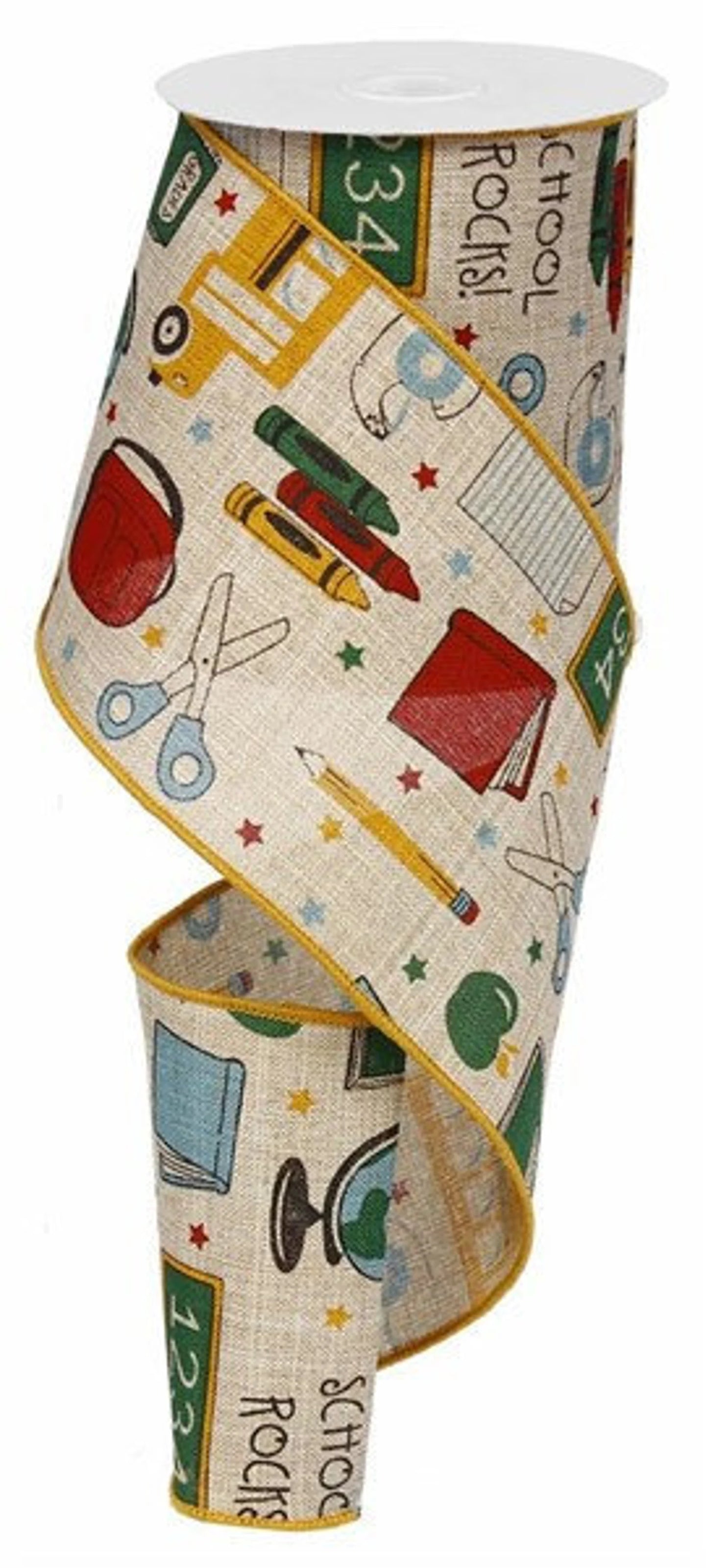 2.5" School Rocks Royal Canvas Ribbon: Natural & Primary