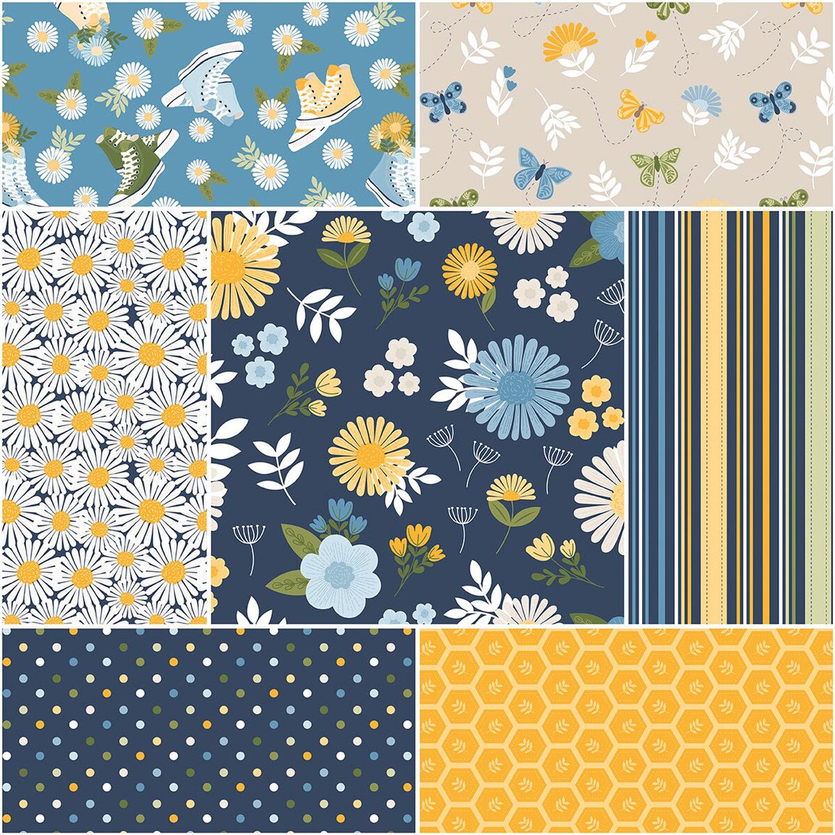 Sunshine & Dandelions 1-Yard Bundle Navy