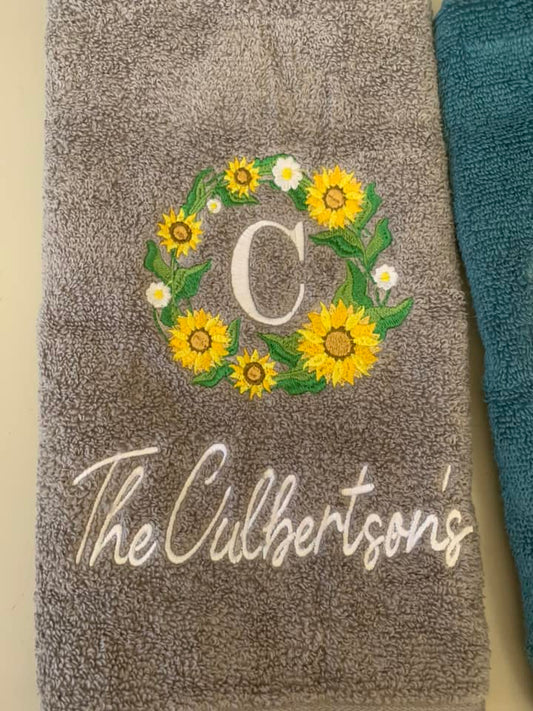 Personalized Dish Towel Sunflowers