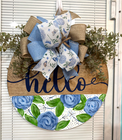 Hello Blue Flower Door Hanger