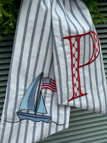 Patriotic Sail Boat Door Sash