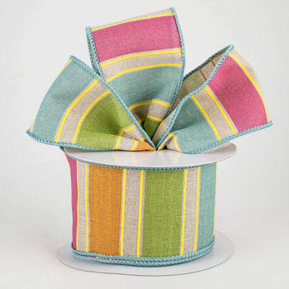 2.5" Bold Stripes Ribbon: Light Natural, Pink, Orange, Green, Yellow