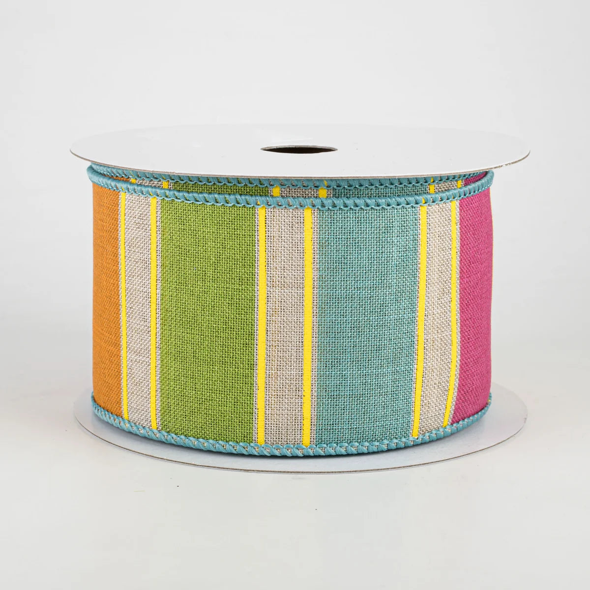2.5" Bold Stripes Ribbon: Light Natural, Pink, Orange, Green, Yellow