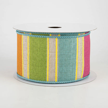 2.5" Bold Stripes Ribbon: Light Natural, Pink, Orange, Green, Yellow